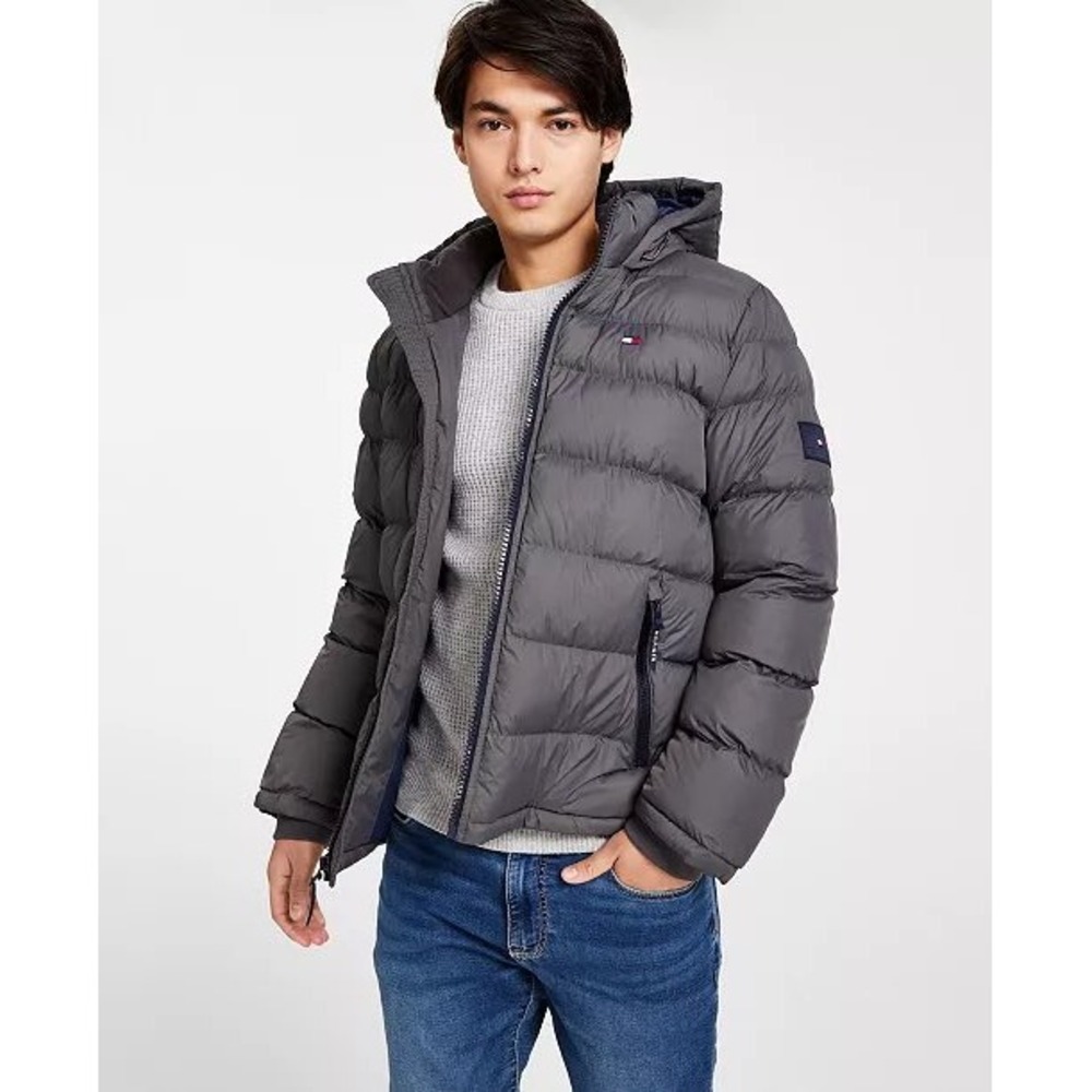 Tommy Hilfiger Men's gray green Puffer Hooded Jacket‎ Size XL New Without Tags
